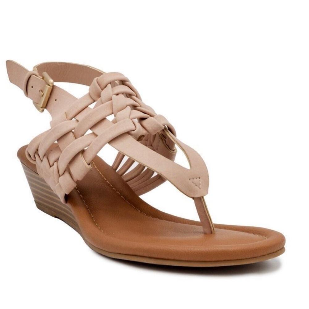 Sugar Simone Women’s Faux Leather Slingbacks Wedge Sandals Open Toe Size 8 NEW